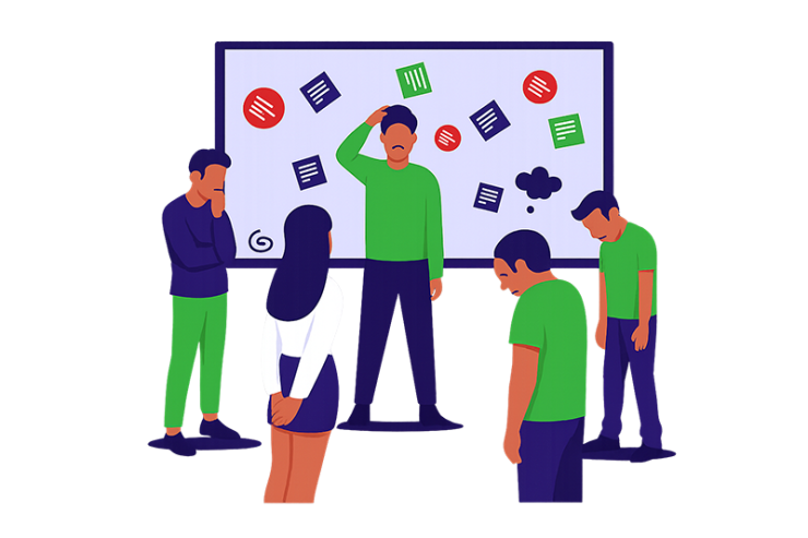 Afbeelding van mensne die sip kijken want agile scrum is dead frustraties